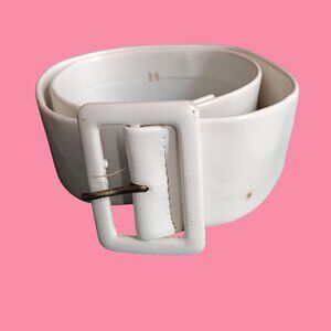 28W Vintage Mod 1960's Belt White Faux Leather Belt Square Buckle Jackie O